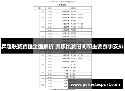 乒超联赛赛程全面解析 聚焦比赛时间和重要赛事安排